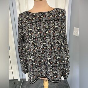 Max Studio Black Floral‎ Pleated Boho Cottagecore Blouse